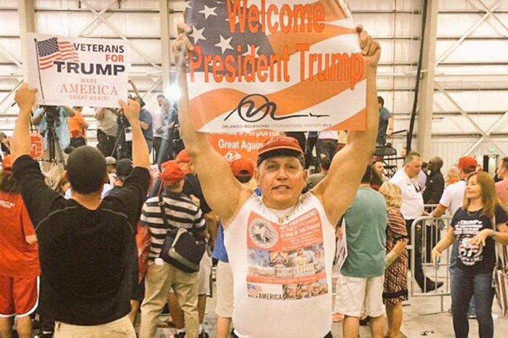 A photo of suspected mail bomber Cesar Sayoc attending a pro-Trump rally, in an image posted to his Facebook page. Photo: facebook
