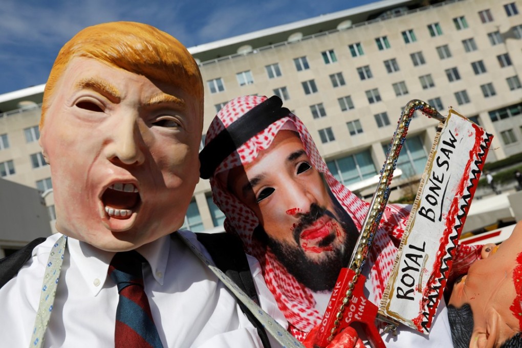 Protesters dressed as Donald Trump and Mohammad bin Salman participate in a demonstration in front of the US State Department calling for sanctions against Saudi Arabia. Photo: Reuters