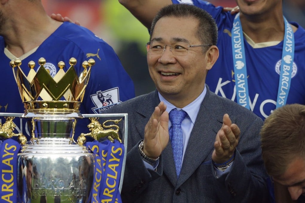 Vichai Srivaddhanaprabha celebrates as Leicester City are crowned English Premier League champions at King Power stadium in 2016. Photo: AP