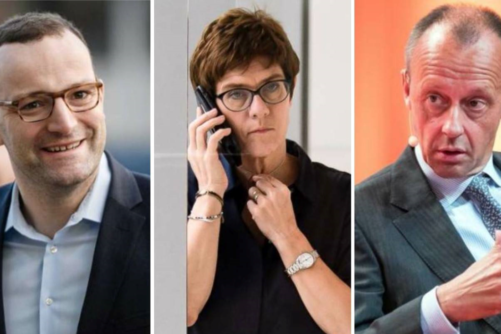 A threefold composite image made of file pictures shows contenders to replace Angela Merkel as chairperson of the CDU – and eventually, chancellor of Germany – (from left) nationalist Jens Spahn; the party's secretary general Annegret Kramp-Karrenbauer; and pro-US lawyer Friedrich Merz. Photo: EPA