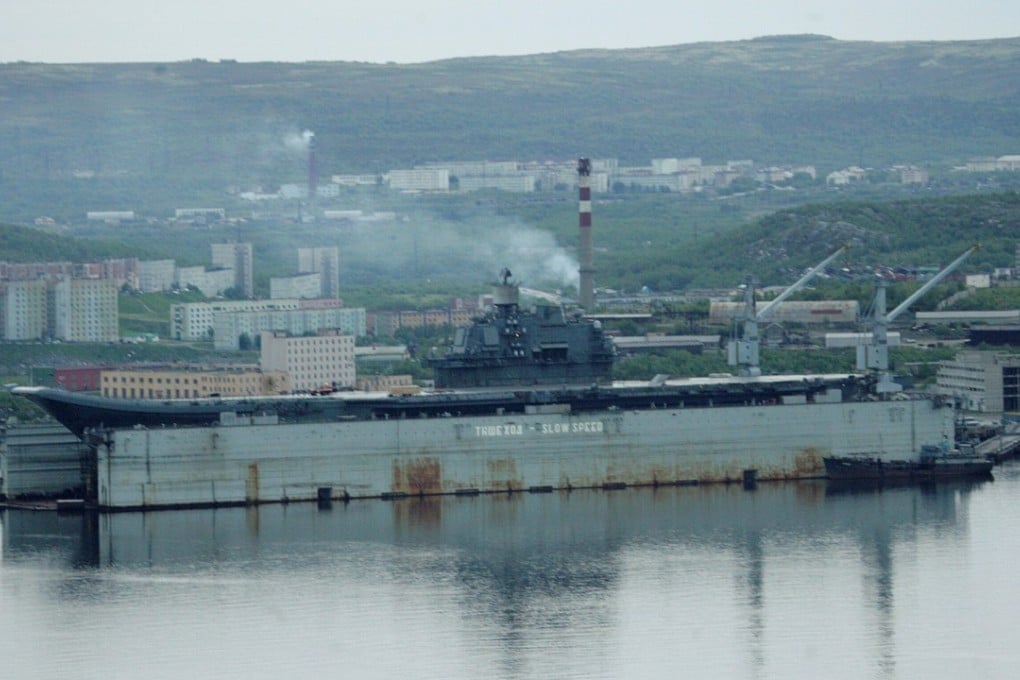 File photo of the Russian aircraft carrier Admiral Kuznetsov in a floating dock in the town of Roslyakovo near Murmansk, Russia. Photo: Reuters