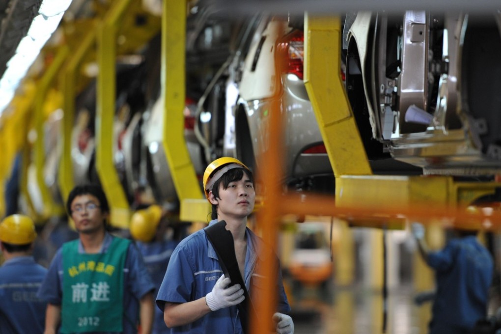 A Geely car assembly line in Cixi in China's Zhejiang province. Geely is among several car makers whose shares rose sharply on Tuesday morning. Photo: AFP
