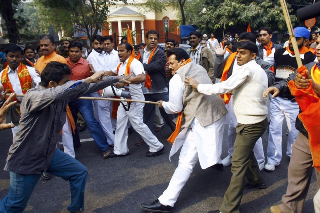Hindus clash with Muslims on the anniversary of the razing of the Babri Mosque in Ayodhya. Photo: AFP