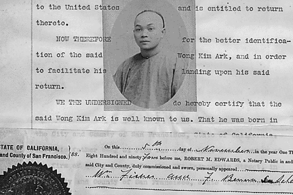 An 1894 notarised statement by witnesses attesting to the identity of Wong Kim Ark. A photograph of Wong is affixed to the statement. Photo: Wikimedia Commons