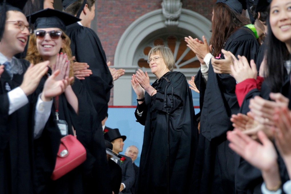 Harvard University President Drew Faust (centre) congratulates students after they received their degrees during the 366th Commencement Exercises at Harvard University in Cambridge, Massachusetts in 2017. Photo: Reuters