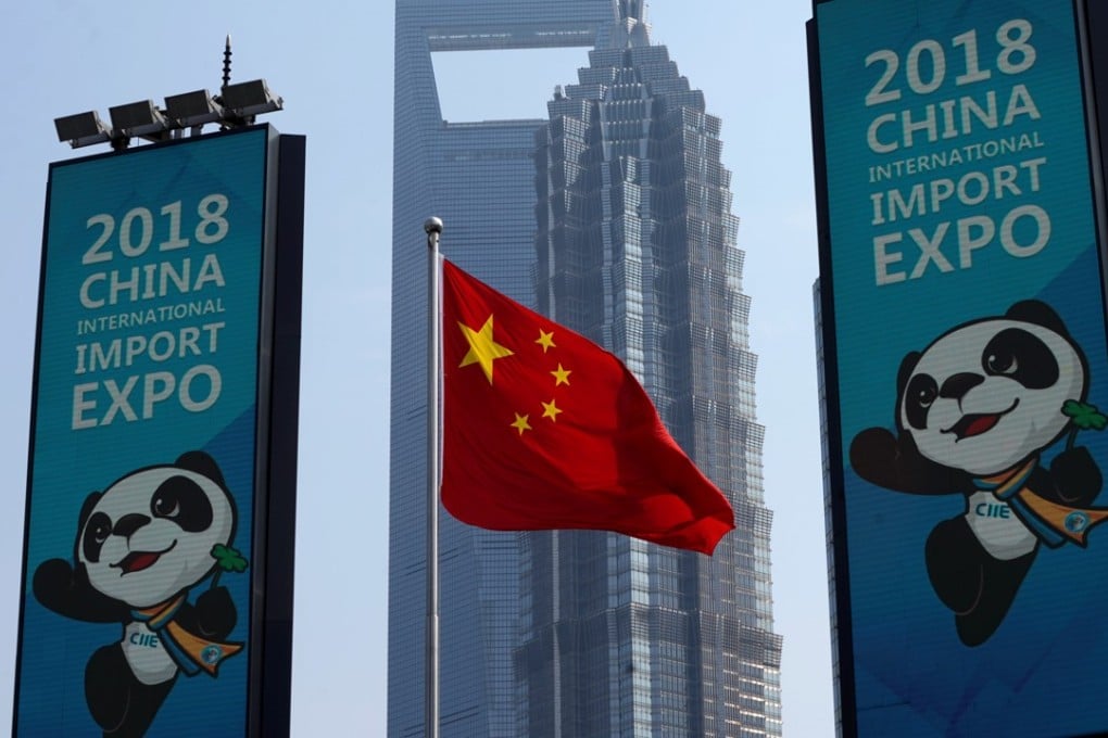 Signs promoting the upcoming China International Import Expo are seen at Lujiazui financial district in Pudong, Shanghai. Photo: Reuters