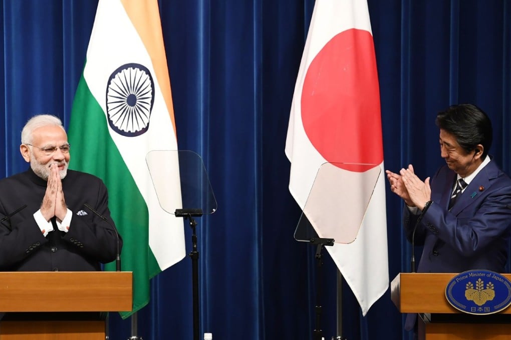 Indian Prime Minister Narendra Modi with his Japanese counterpart Shinzo Abe in Tokyo. Photo: AFP