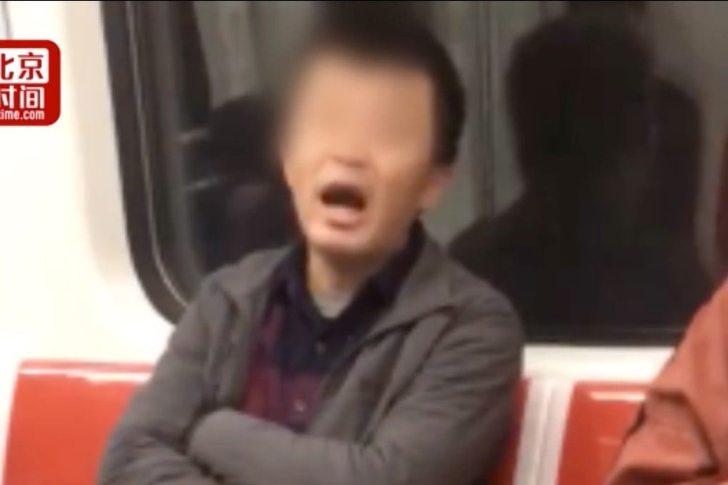 The man complains about unseen people on a train, calling them “China’s disgrace”. Photo: Weibo