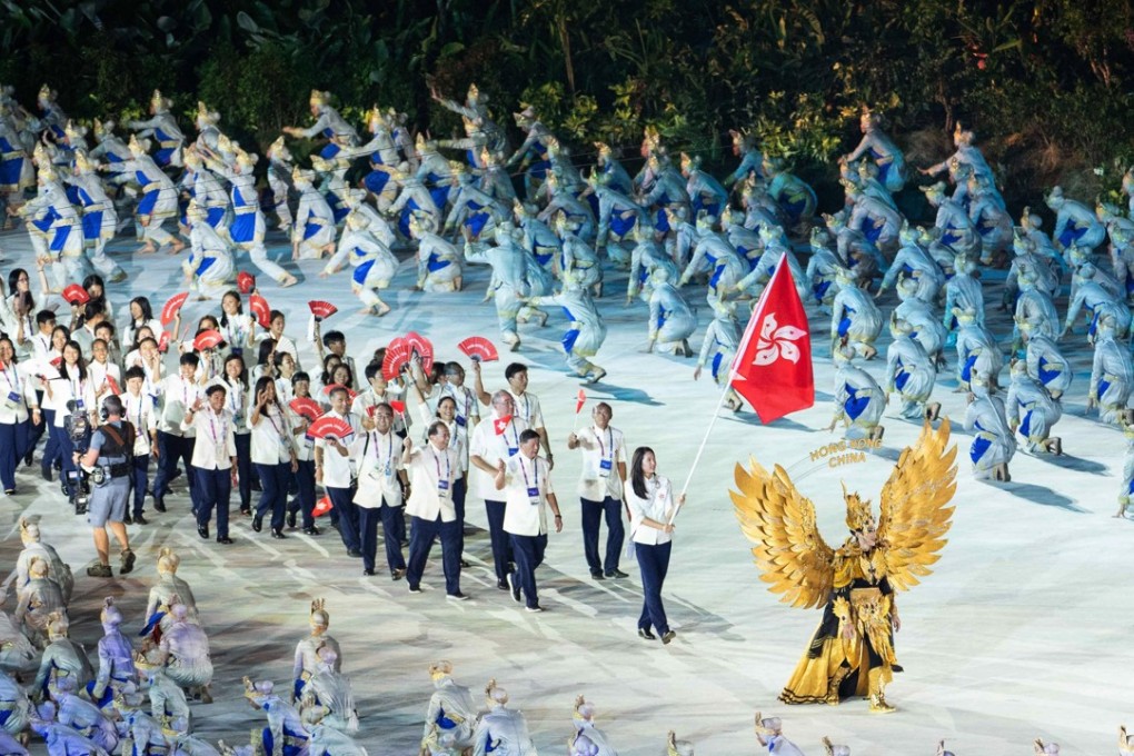 The Hong Kong delegation at the opening ceremony of the 18th Asian Games in Jakarta, Indonesia, on August 18. Photo: Xinhua