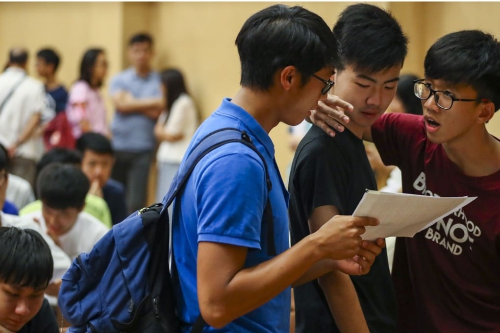 School pupils in Hong Kong review their DSE exam results. Photo: Nora Tam