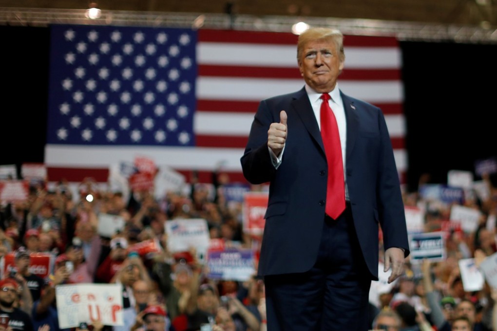 US President Donald Trump acknowledges supporters during a campaign rally in Cleveland, Ohio, on Monday. Photo: Reuters