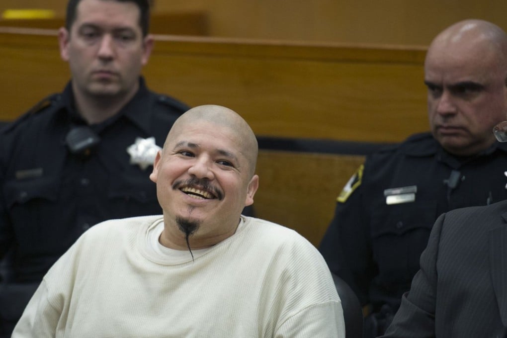 Luis Bracamontes smiles as the verdict is read that he will receive the death penalty in the murders of Sacramento Sheriff's Deputy Danny Oliver and Placer County Detective Michael Davis Jnr on March 27, 2018 in Sacramento, California. Photo: TNS