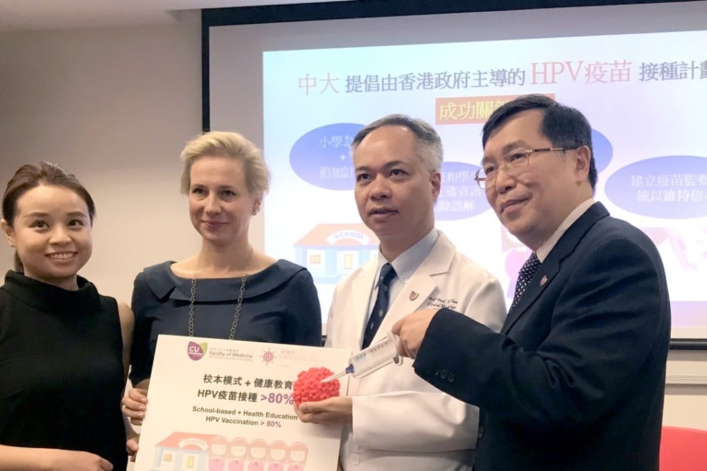 Sunny Yang (left) and Katharina Reimer, both of the Karen Leung Foundation, an NGO, with Professor Paul Chan and Professor Albert Lee, both of Chinese University. Photo: Mary Ann Benitez