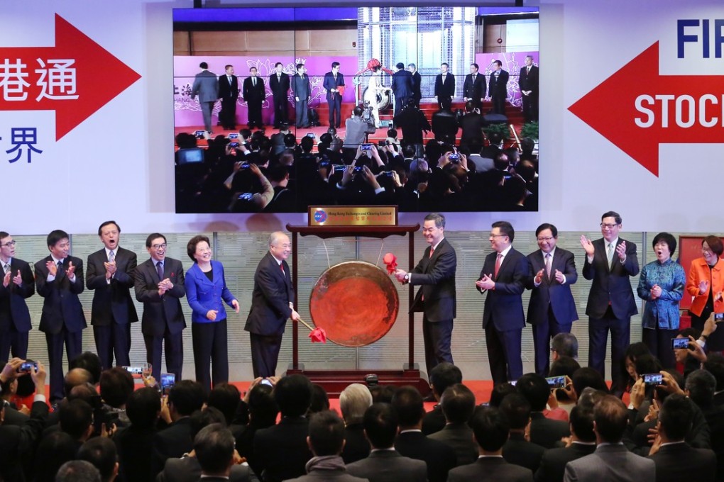 Key players in the Shanghai-Hong Kong Stock Connect gather at its launching ceremony in November 2014 at One and Two Exchange Square in Central. Photo: SCMP