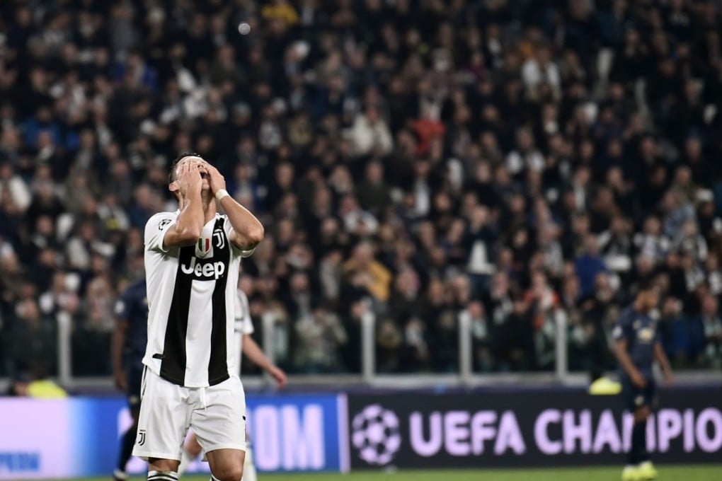 Juventus forward Cristiano Ronaldo reacts at the end of the Uefa Champions League group defeat against Manchester United. Photo: AFP