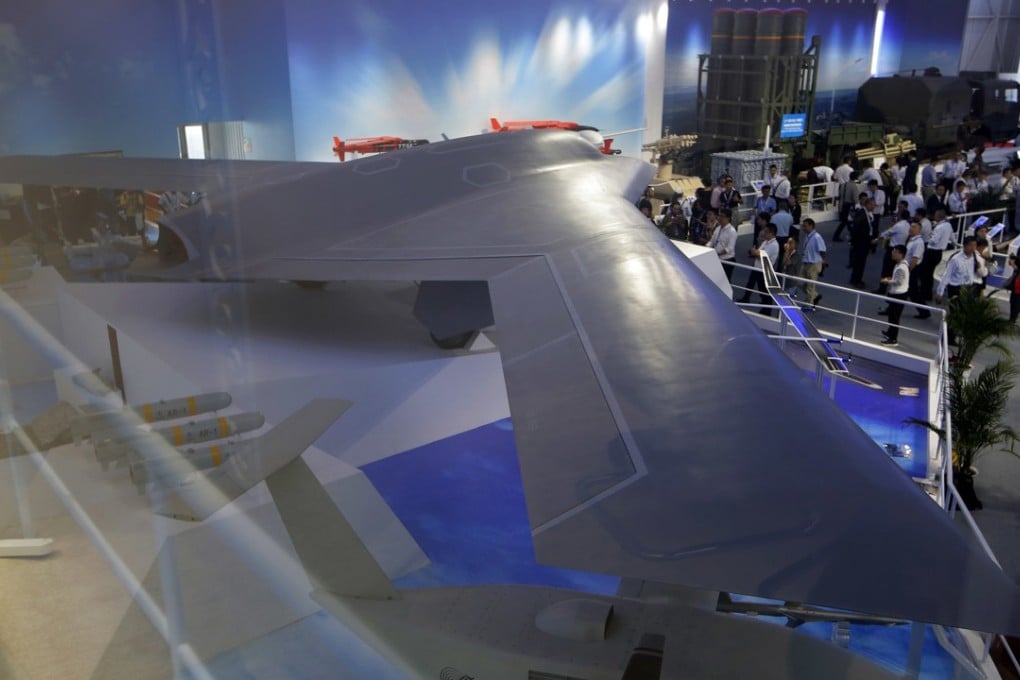 A full-size model of China’s new stealth drone, the CH-7, is on display at Airshow China in Zhuhai. Photo: AP