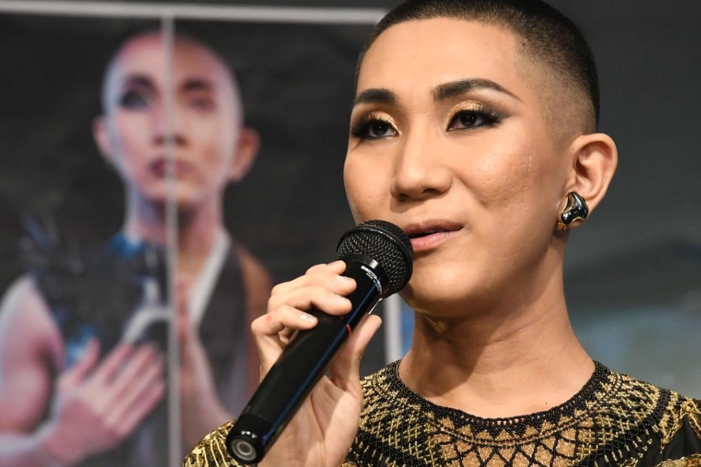 Make-up artist and Buddhist monk Kodo Nishimura speaks at a talk in Tokyo. Photo: AFP