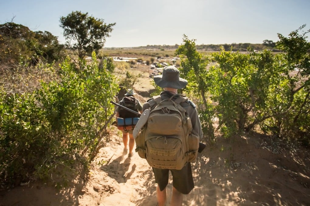 Rangers walk through the bush in Kruger National Park, in South Africa.