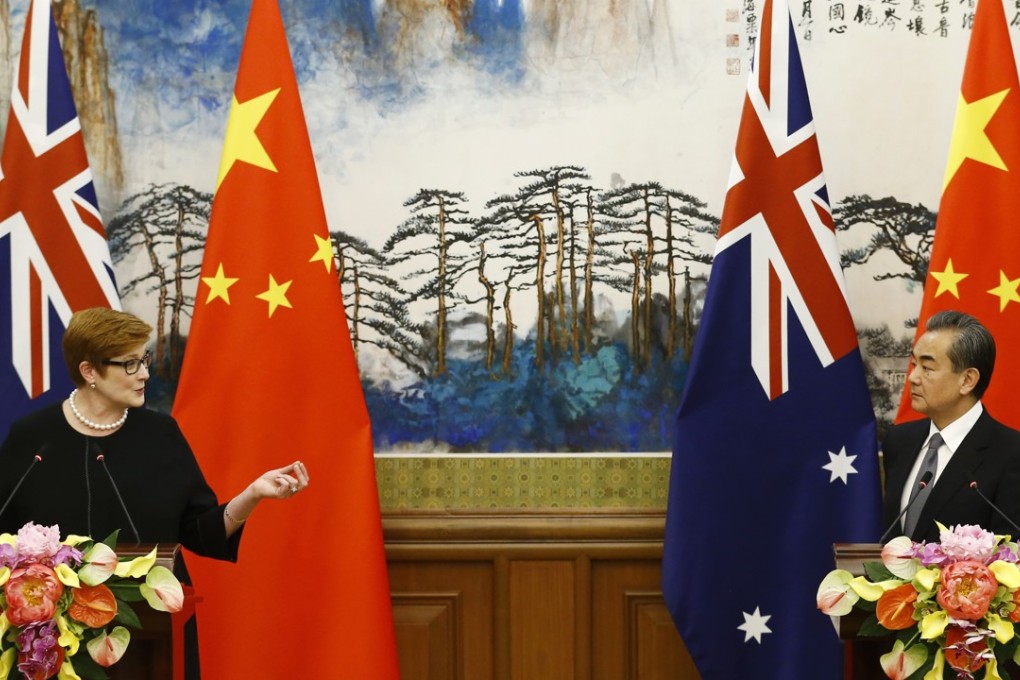 Australian Foreign Minister Marise Payne speaks at a news conference with her Chinese counterpart on Thursday. Photo: EPA-EFE