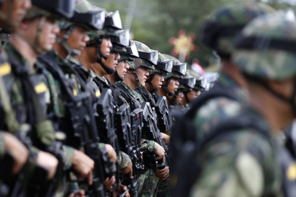 Thai soldiers line up during a joint military exercise. Photo: EPA