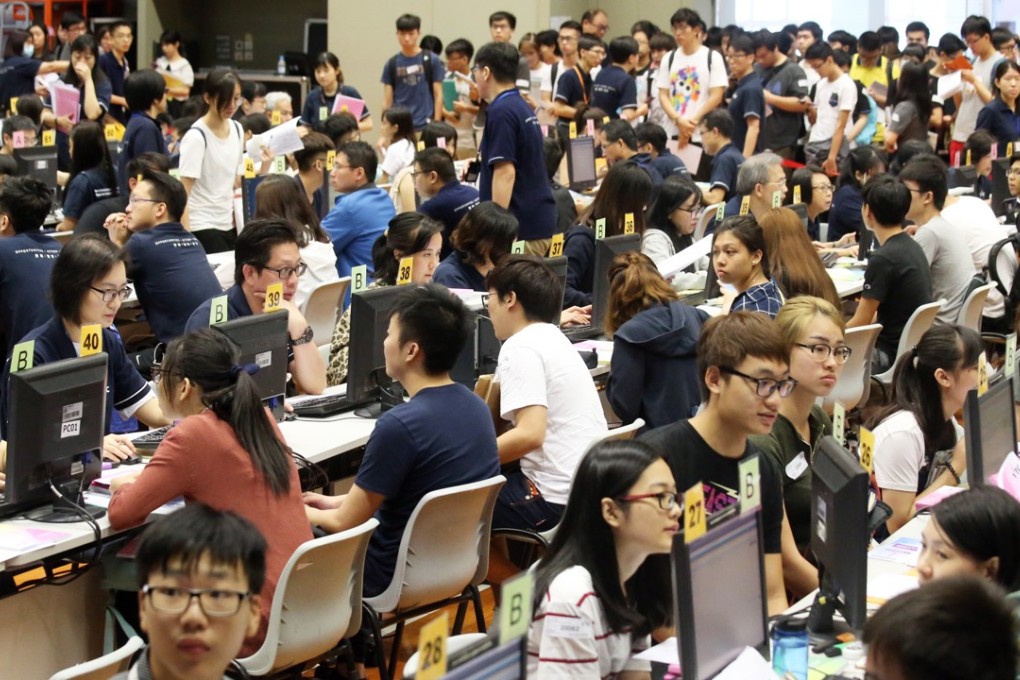Students applying for self-financing degrees, associate degrees and higher diplomas at IVE Haking Wong (Institute of Vocational Education) in Cheung Sha Wan. Photo: K.Y. Cheng