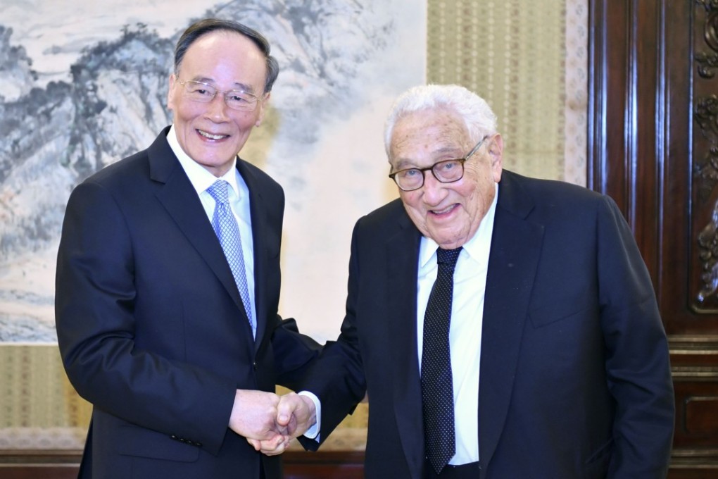 Chinese Vice-President Wang Qishan meets former US secretary of state Henry Kissinger in Beijing on Saturday. Photo: Xinhua
