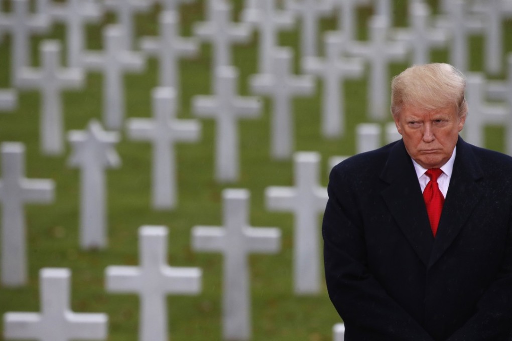 After lunch on Sunday, Trump had a second chance at public remembrance of his country’s war dead, at a cemetery in the Parisian suburb of Suresnes. Photo: AP