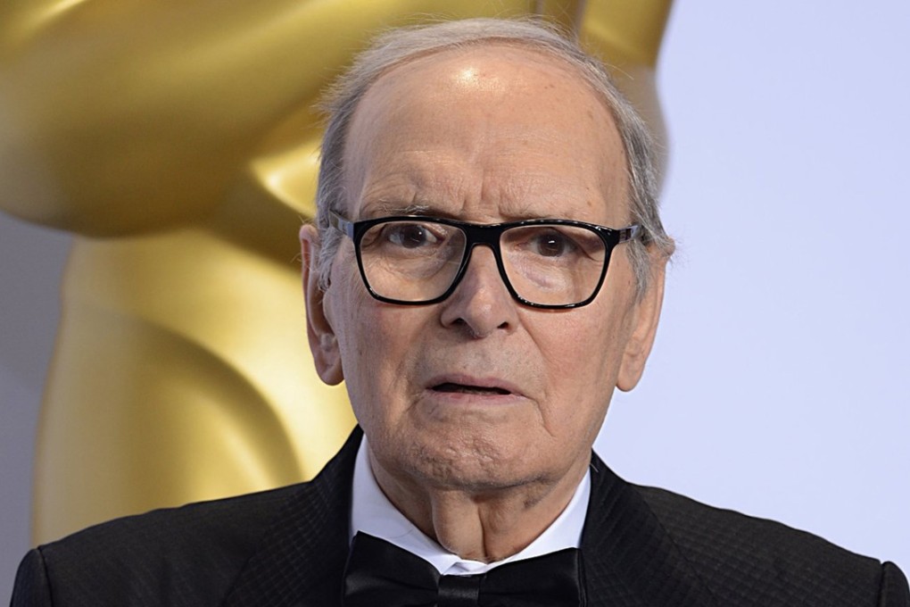 Ennio Morricone with the Oscar for Original Score for Quentin Tarantino’s The Hateful Eight on February 28, 2016. Photo: TNS