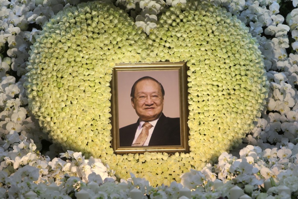 Floral wreaths at a private service for novelist Louis Cha at the Hong Kong Funeral Home in North Point. Photo: Winson Wong/SCMP