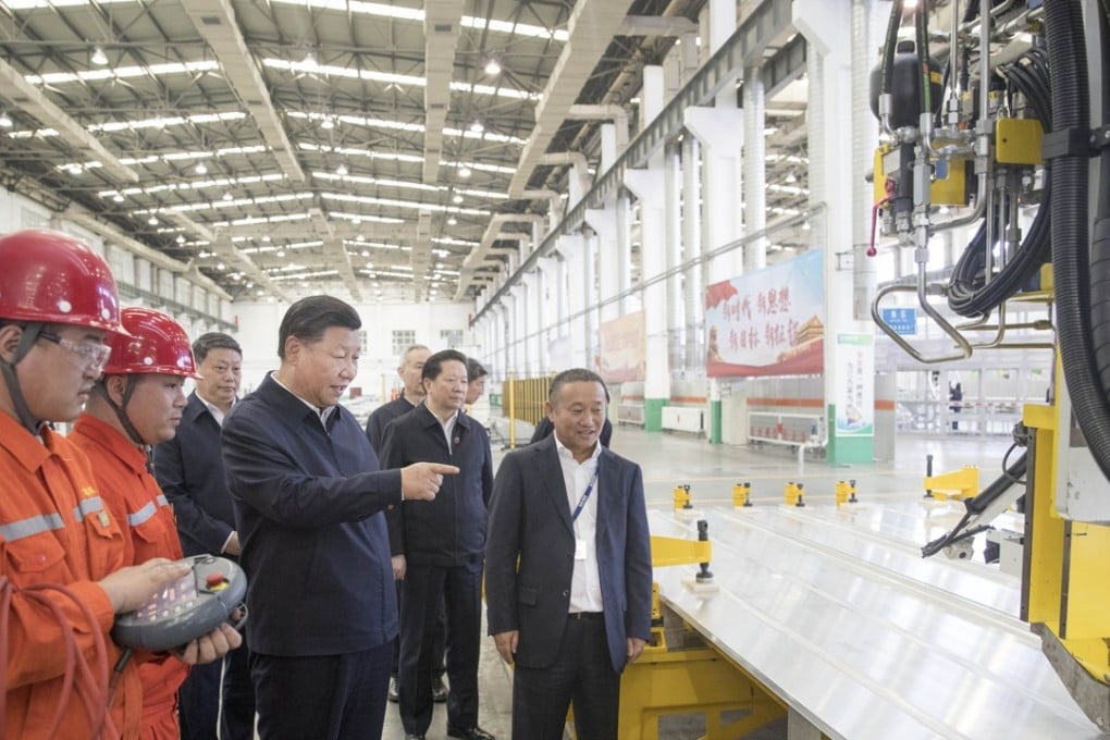 Chinese President Xi Jinping during a visit to China Zhongwang Holding in northeast China's Liaoning Province on Sept. 27, 2018. Zhongwang, based in Liaoyang, is China’s largest privately owned producer of aluminium extrusion products. Photo: Xinhua