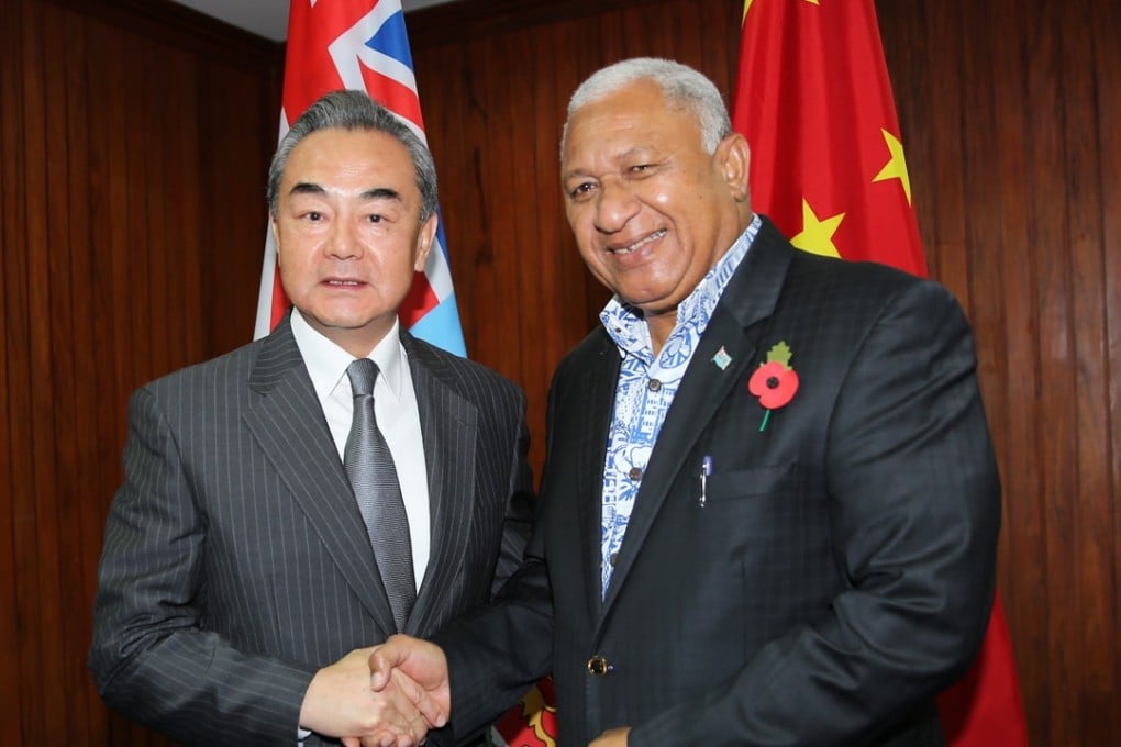 Fijian Prime Minister Voreqe Bainimarama and Chinese Foreign Minister Wang Yi. Photo: Xinhua