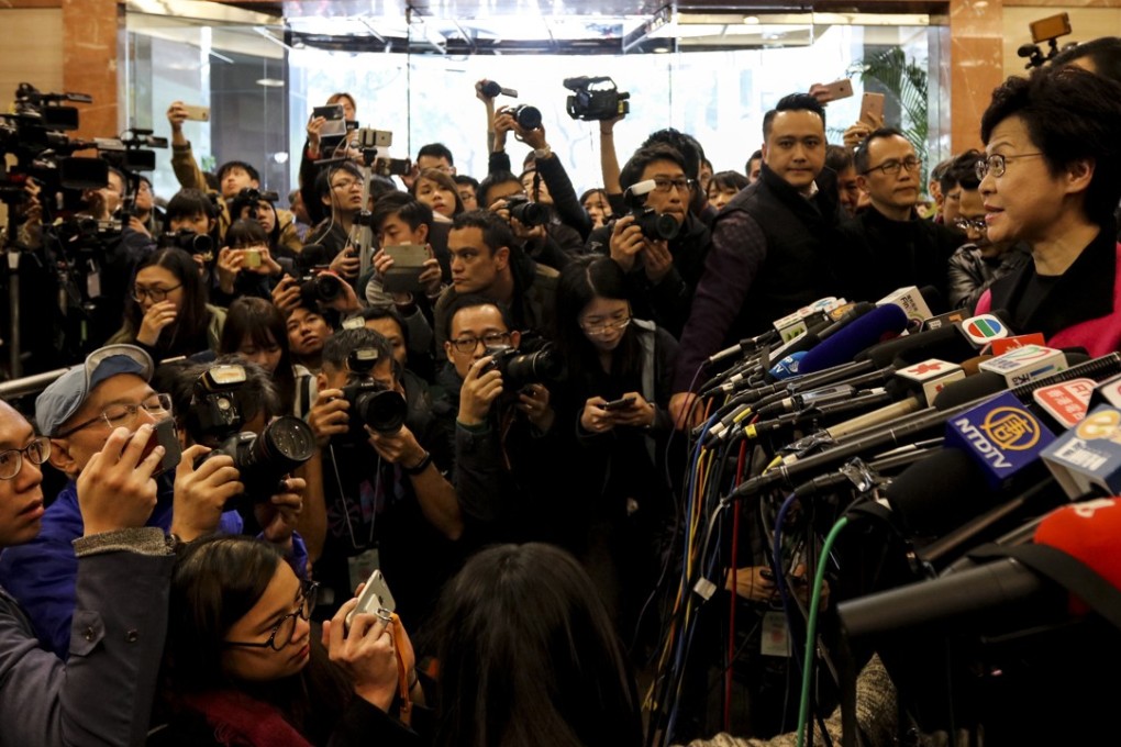 Reporters cover the arrival of Carrie Lam at the Electoral Affairs Commission in 2017, when she was running for chief executive. Since she took office, the noose around freedoms in Hong Kong seems to have tightened. Photo: Felix Wong