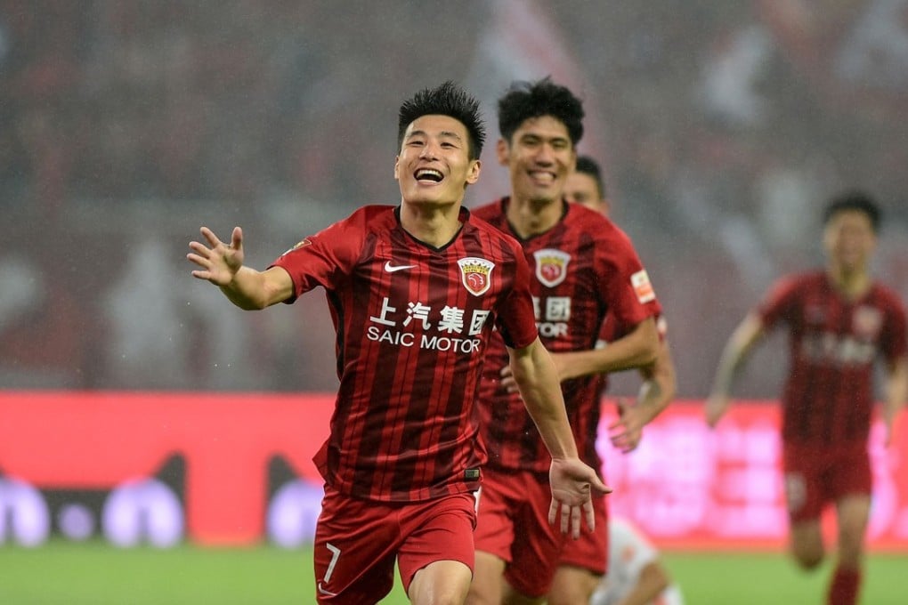 Shanghai SIPG’s Wu Lei celebrates during the Chinese Super League win over Beijing Renhe in Shanghai. Photo: AFP