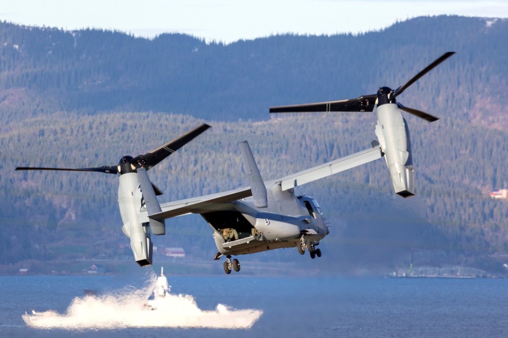 A V-22 Osprey aircraft makes a pass during Nato’s Trident Juncture exercise. Photo: Reuters