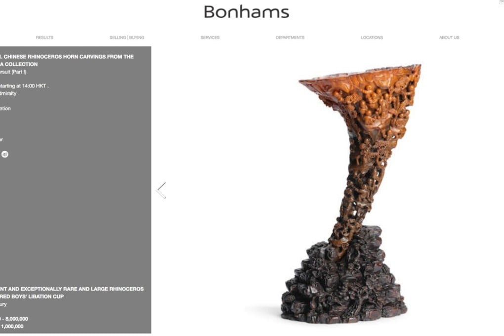 A rhino horn libation cup to be auctioned at the upcoming Bonhams sale.
