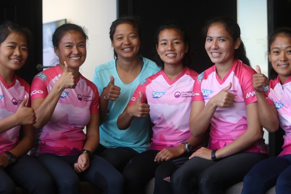 The first team of Nepalese women to run the Oxfam Trailwalker (from left): Humi Budha Magar, Chhechi Sherpa Rai, Mira Rai, Rashila Tamang, Sunmaya Budha and Chhoki Sherpa. Photo: Winson Wong