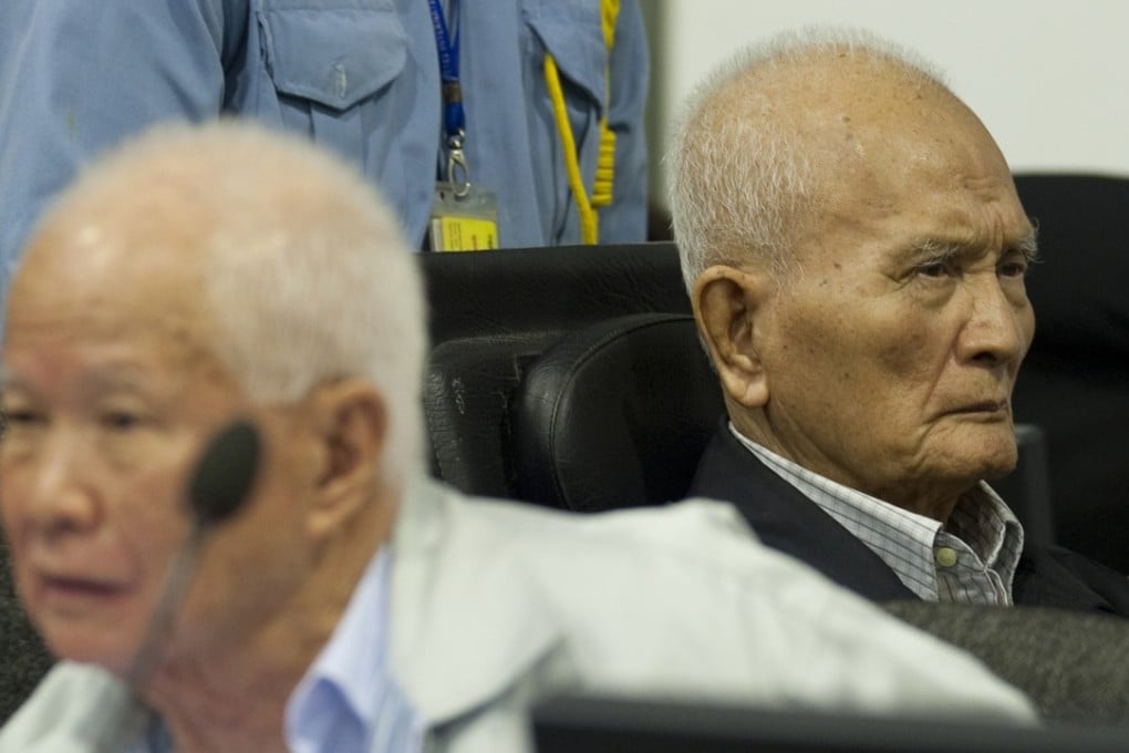 Khieu Samphan (left) and Nuon Chea at the UN-backed war crimes tribunal in Phnom Penh. Photo: AP
