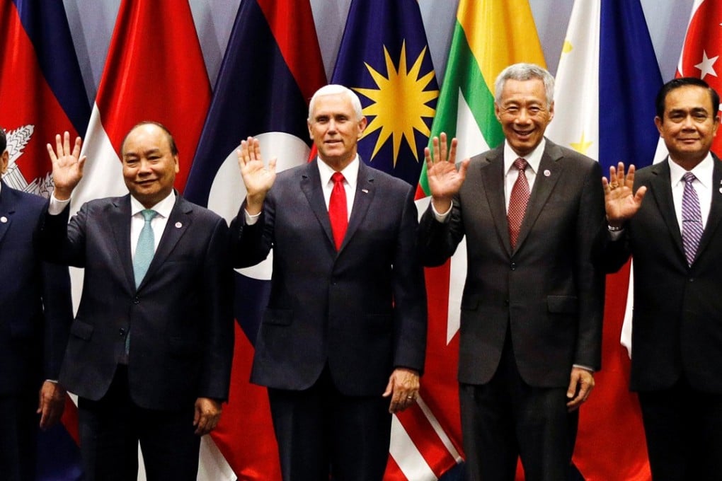 US Vice-President Mike Pence (centre) poses with fellow leaders at the Asean summit in Singapore on Thursday. Photo: Reuters