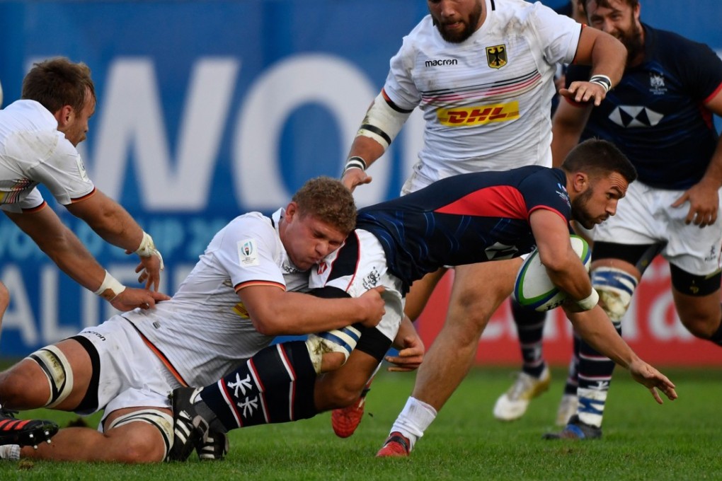 Hong Kong’s scrum half Liam Slatem had a strong game against Germany in the first game of the repechage. The team will need another standout performance from him against Kenya. Photo: AFP