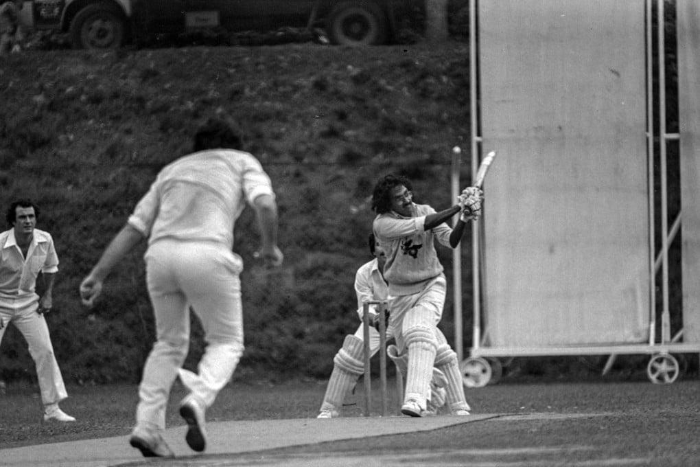Royal Navy’s Elyas Ismail bats during a cricket league game against the Crusaders, at the So Kun Po Stadium in 1979. Photo: C. Y. Yu