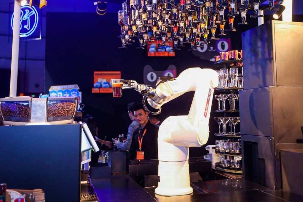 Ratio's robotic arm, powered by Alibaba's cloud and payment services, allows customers to place coffee and cocktail orders via their smartphones. Photo: Handout