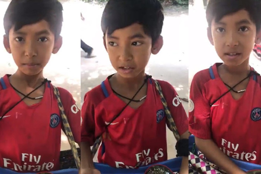 Cambodian boy Thaksin was filmed speaking multiple languages while hawking souvenirs at the Ta Prohm temple in Angkor Wat. Photo: Handout
