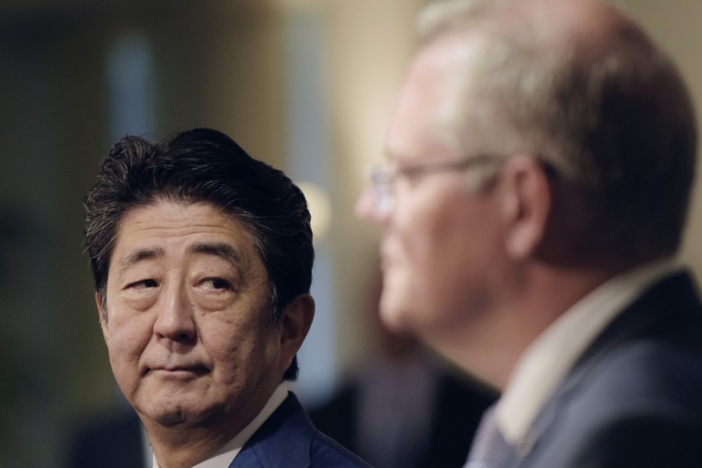 Japanese Prime Minister Shinzo Abe and Australian Prime Minister Scott Morrison in Darwin. Photo: AP