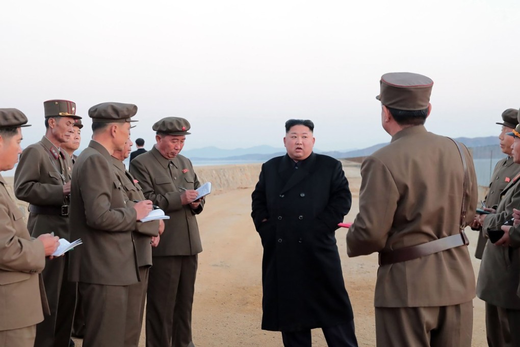 North Korean leader Kim Jong-un inspecting the testing grounds at the Academy of Defence Science where a North Korean media said an ultra-modern tactical weapon was developed. Photo: AFP