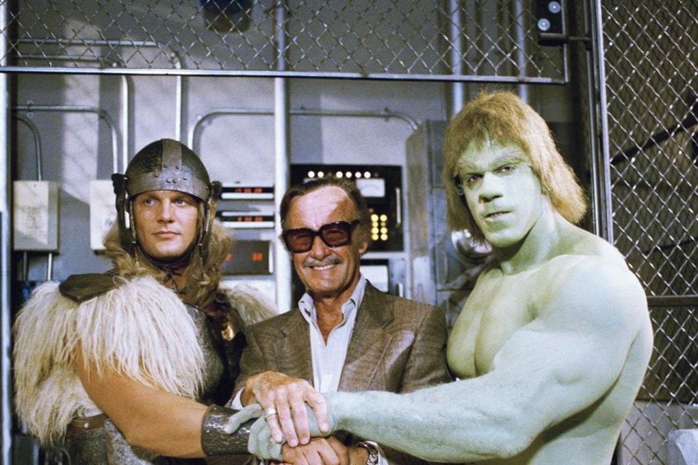 Marvel Comics founder Stan Lee, centre, with Eric Kramer (left) and Lou Ferrigno (right), who portrayed Thor and The Hulk, respectively, in a 1988 NBC movie. Photo: AP