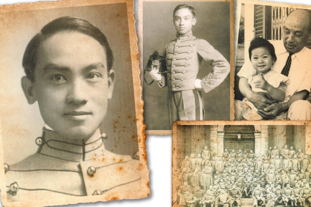 Ying Hsing Wen in cadet uniform (left and centre); with his granddaughter Harriet Tung (right), and a West Point class photograph taken in 1909. Photo: Handout