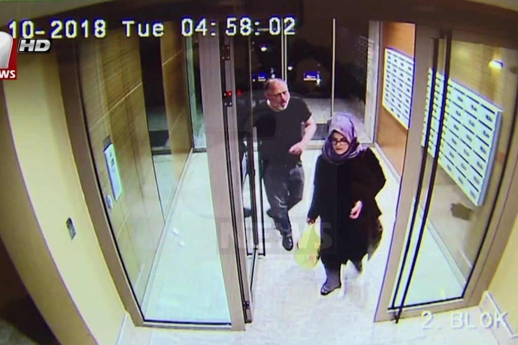 Security camera video of Saudi writer Jamal Khashoggi and his fiancee Hatice Cengiz at a vlock of flats in Istanbul, Turkey, just hours before his death in the Saudi Arabian consulate. Photo: A News/AP