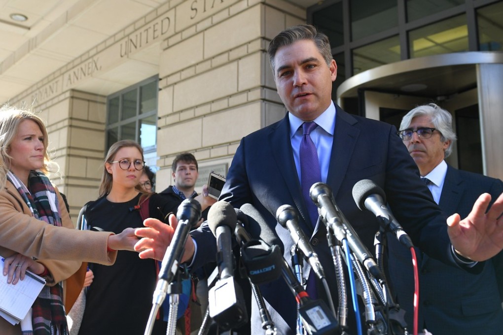 CNN White House correspondent Jim Acosta speaks outside US District Court in Washington on Friday. Photo: Agence France-Presse