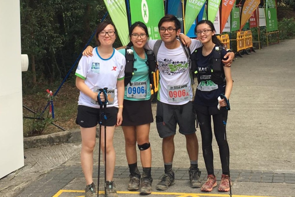 (From left) May Cheung, Amy Pang, David Ip, and Sharon Ho (The MADS) were the final team to finish Oxfam Trailwalker 2018 in 47 hours and 51 minutes. Photos: Ben Young