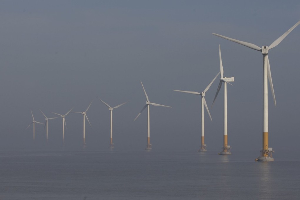 The Donghai Bridge Wind Farm off the coast of Shanghai. China is on track to become the largest offshore wind power producer by 2022. Photo: Chinatopix via AP